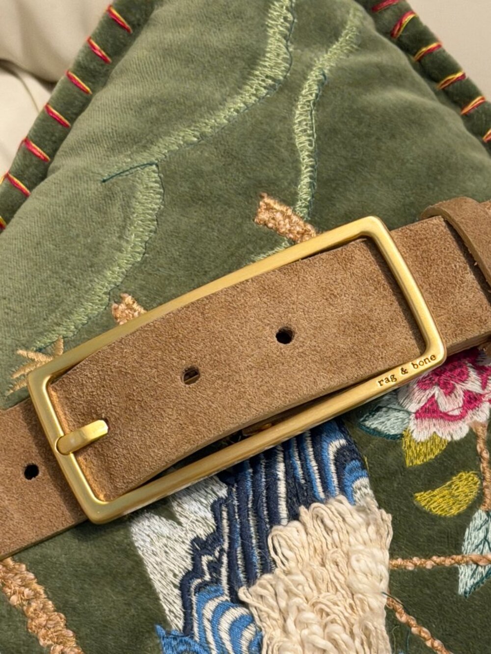 rag & bone Suede Rebound Belt Medium Brushed Gold Tone Buckle NWOT - Picture 5 of 16